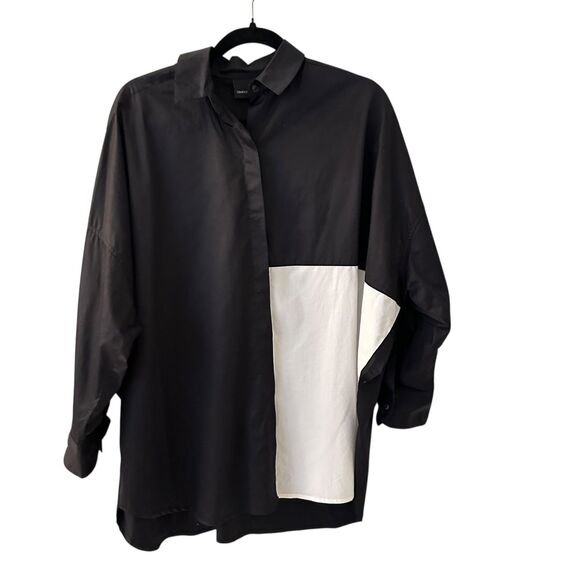 Simply Mila USA Black + White Block Button Up Cotton Shirt Dolman Sleeves M - Picture 1 of 8